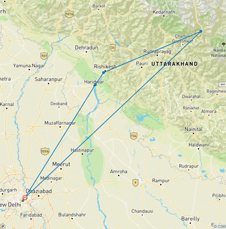 Map of Adventure's Tour of Rishikesh