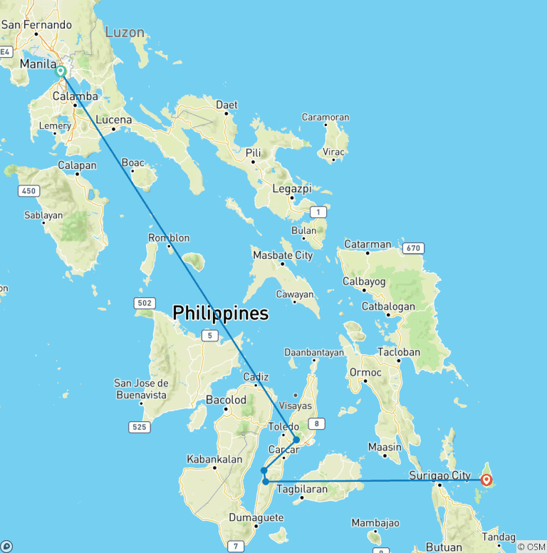 Map of 8 Days Cebu & Siargao: Ultimate Island Getaway