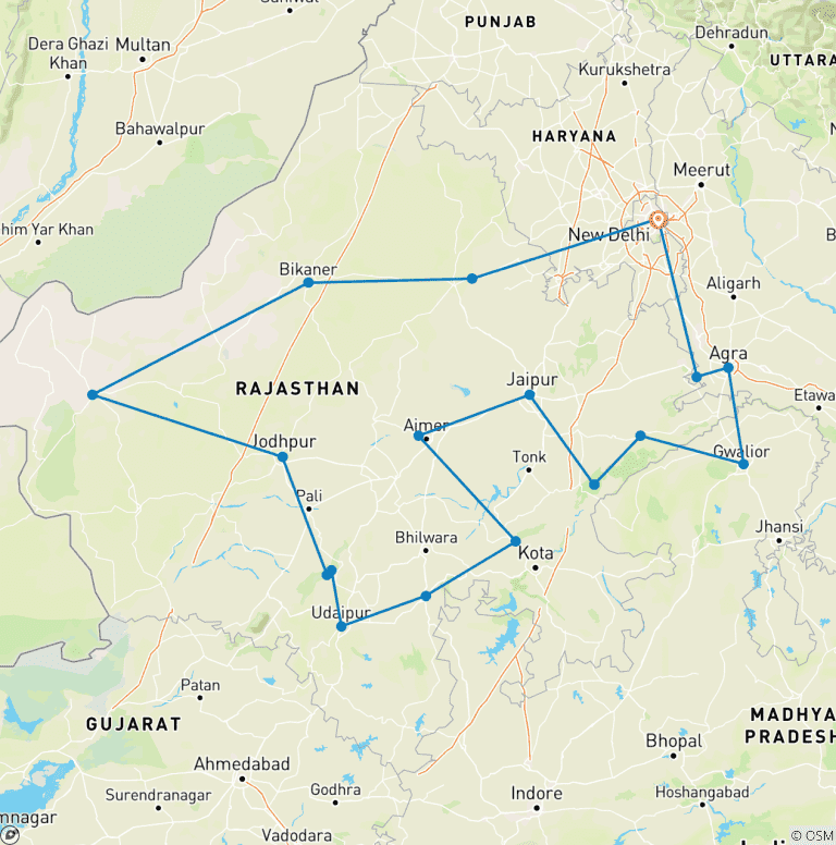 Map of Luxury Northern India Highlights