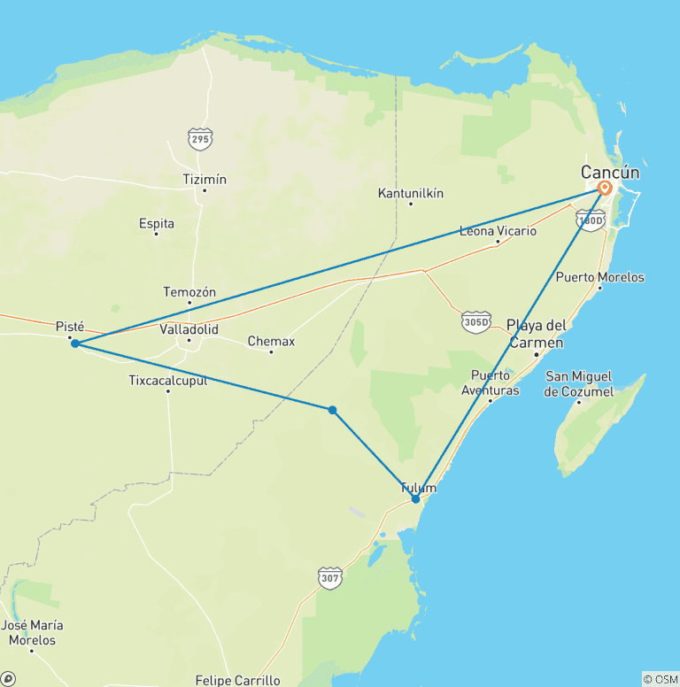 Map of Ultimate Cancun Adventure: Ancient Ruins (Chichen Itza, Tulum & Cobá), Cenotes & Mexican Flavors