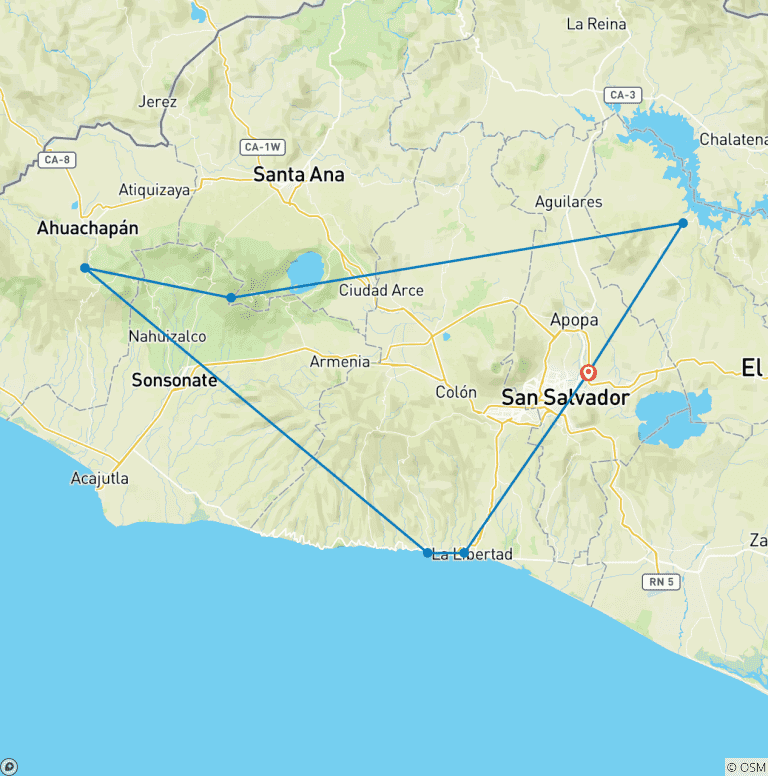 Map of Best of El Salvador 8 Days Tour