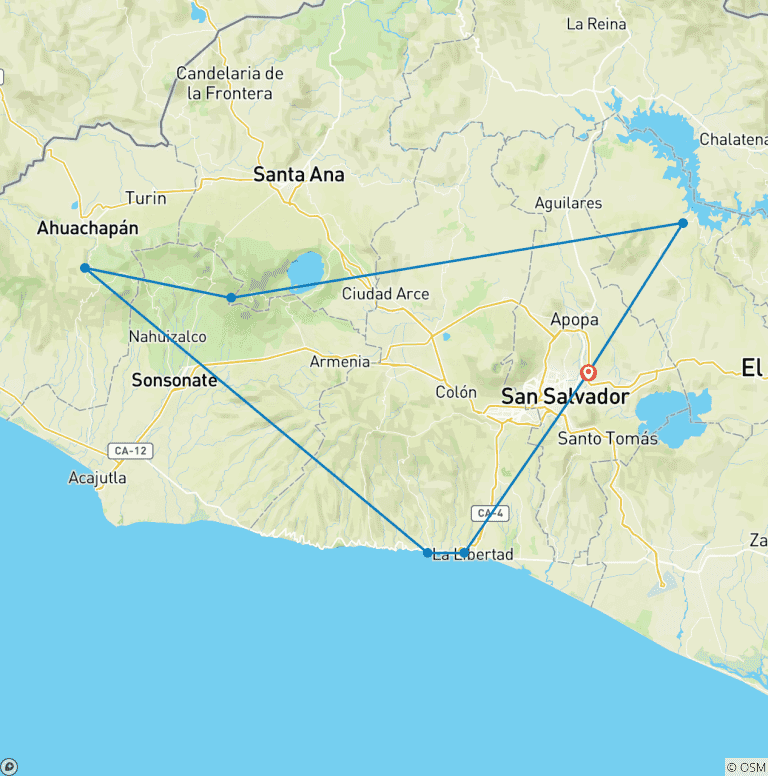 Map of Best of El Salvador 8 Days Tour