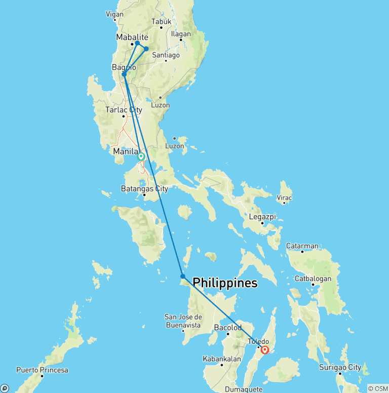 Map of Tailor-made Two Weeks Philippines Family Tour, Daily Start & Private Car