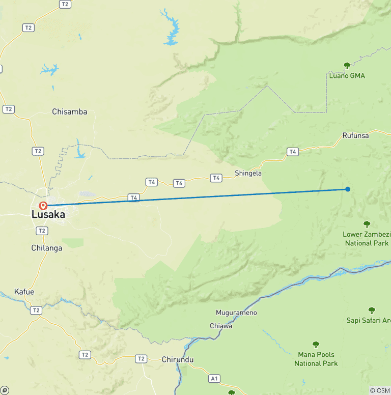 Map of Escape to Tranquility: Zambezi River in 6 Days