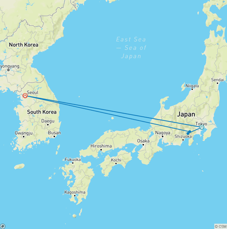 Map of 10 Days A Journey Through Japan and Korea's Vibrant Pop Cultures (private guide & driver）