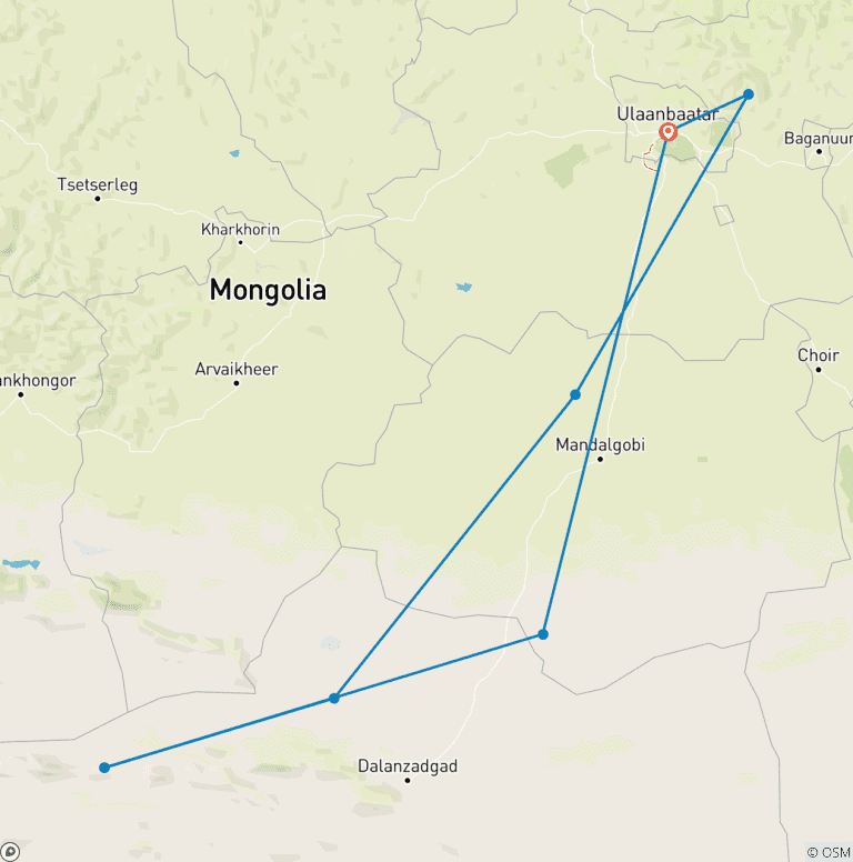 Map of Gobi Tour 7D 6N