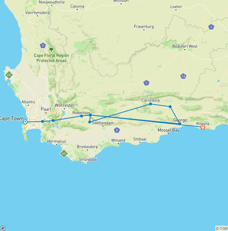 Map of Cycling South Africa's Garden Route