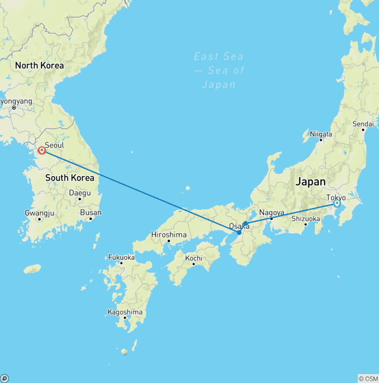 Map of Japan Meets Korea: Rail Road Adventure & Seoul City