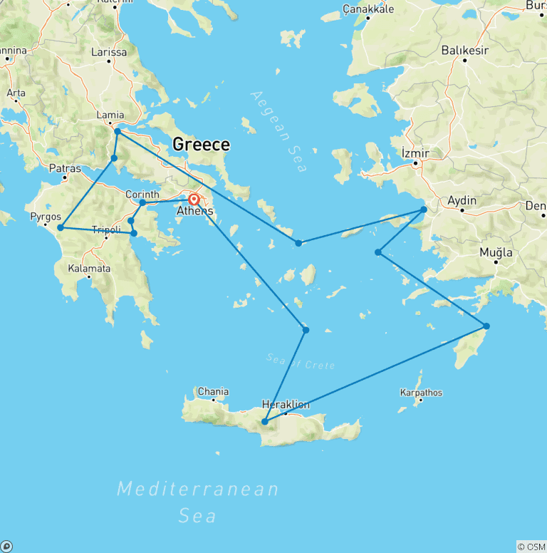 Map of Best of Greece (All, With 4 Days Cruise, Superior Cabin, 13 Days)