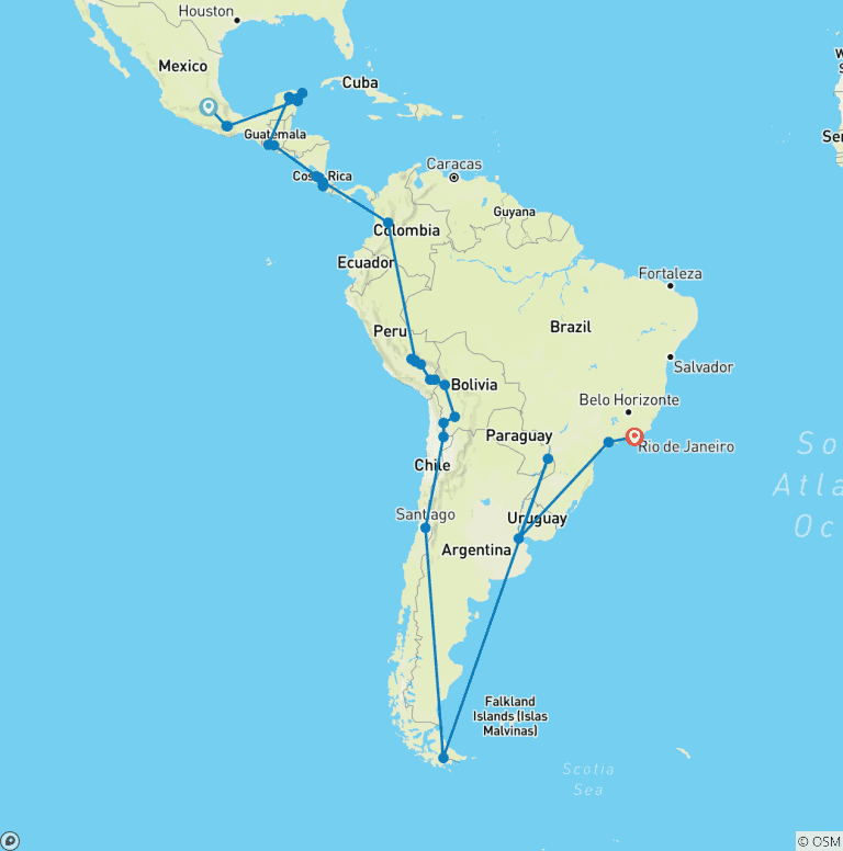 Map of Epic Central & South America - 52 days