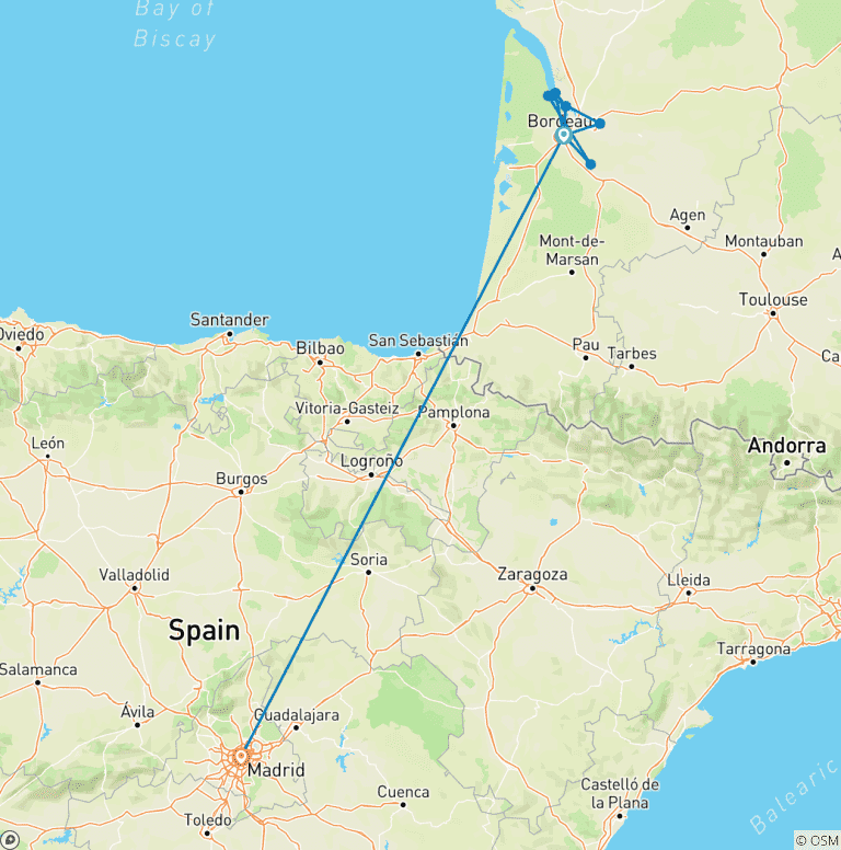 Map of Beautiful Bordeaux with Madrid