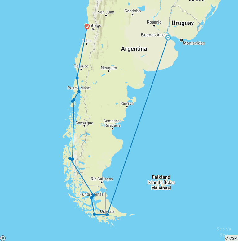 Map of Chilean Fjords & The Glaciers of The Beagle Channel 2027