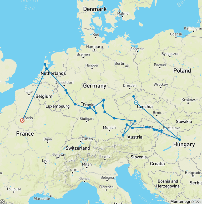 Map of Jewels of Europe with Prague & Paris 2026