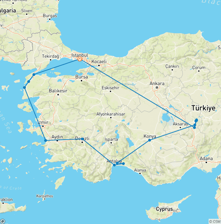 Map of Essential Turkey (5 & 4 Star Hotels)