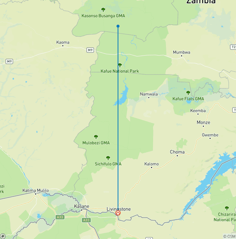 Map of Kafue National Park Safari 3 Days/2 Nights