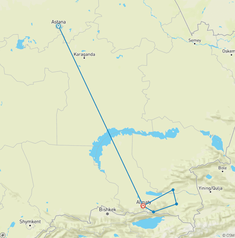 Map of Tailor-Made 10 Days Classic Kazakhstan Tour, Private Guide & Daily Starts