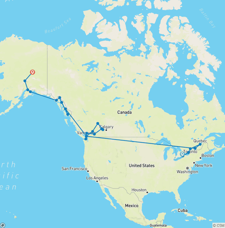 Map of The Ultimate Canada and Alaska Toronto → Fairbanks (2026)