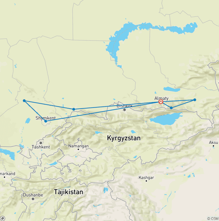 Map of Private South Kazakhstan Tour, Daily Stars and Exclusive Car