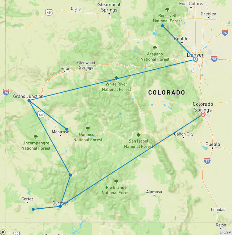 Map of The Colorado Rockies featuring National Parks and Historic Trains (Denver, CO to Colorado Springs, CO) (2026)