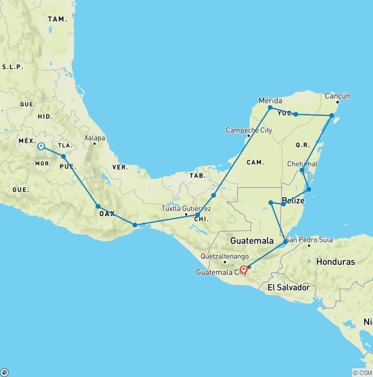 Map of Mexico City to Guatemala