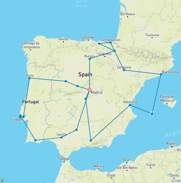 Map of Best of Spain and Portugal (Classic - Summer)