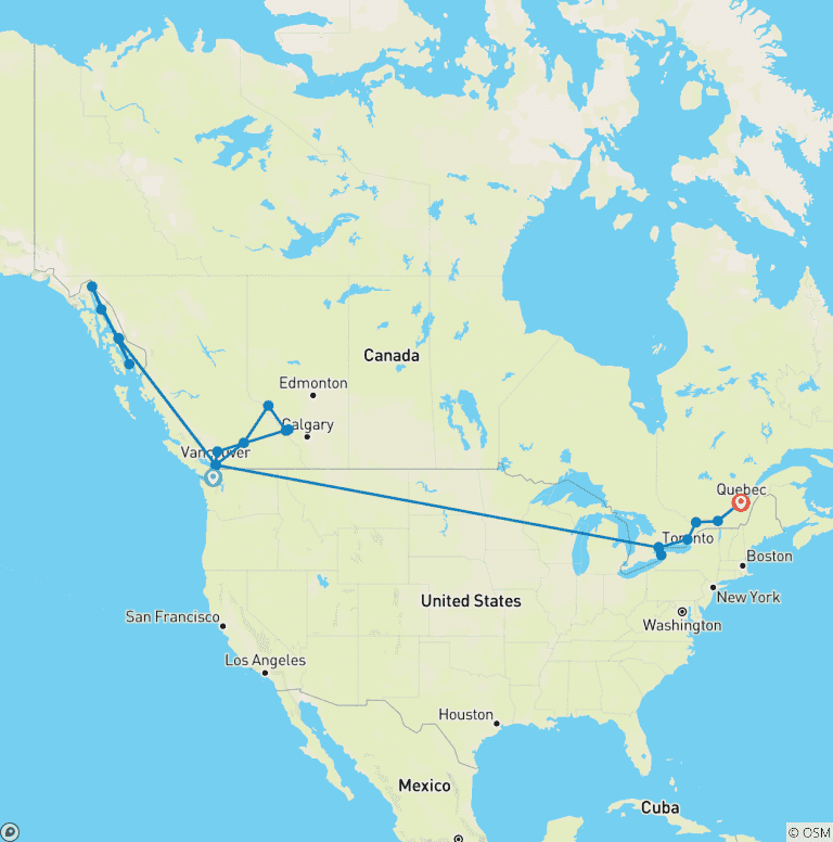 Map of Rockies Grandeur, Alaska Cruise & Best of the East