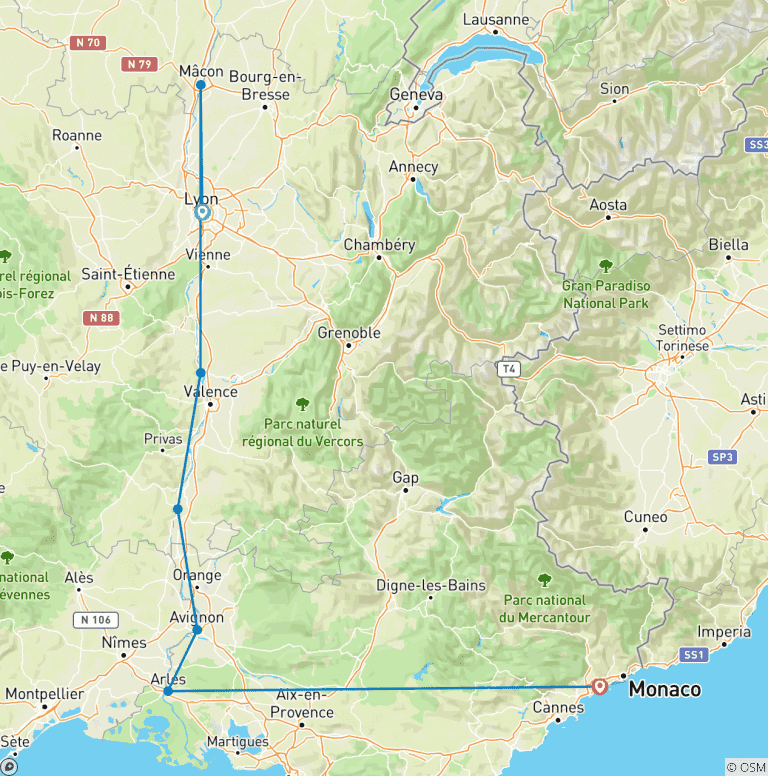 Map of Sensations of Lyon & Provence with Nice 2026