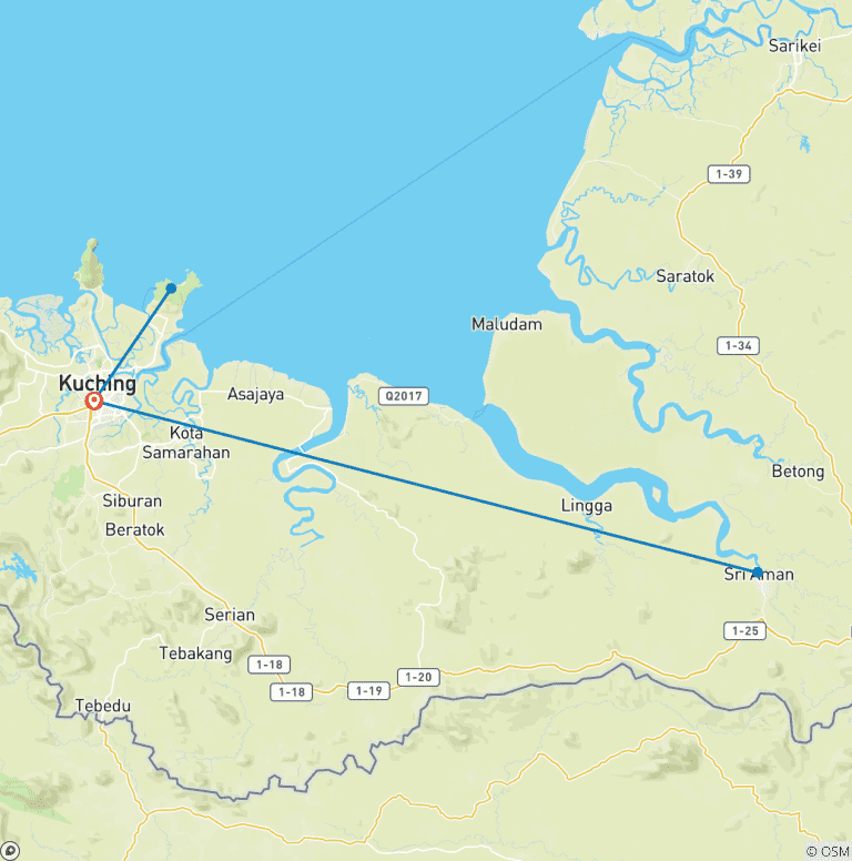 Map of Kuching & Sarawak Longhouse Stay - 5 days