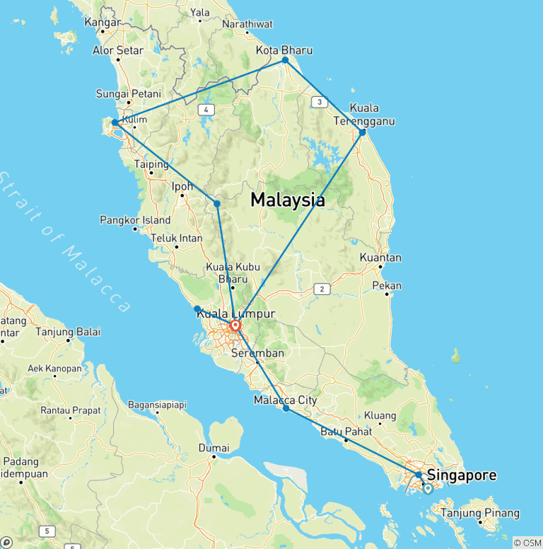 Map of Highlights of Malaysia - 10 days