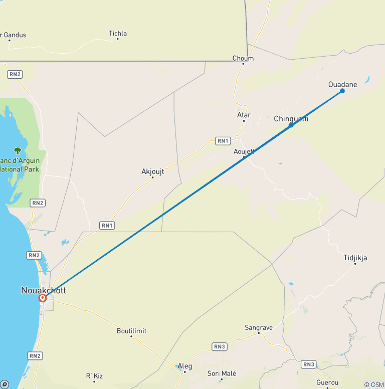 Map of Mauritania Discovery Tour – 8 Days / 7 Nights