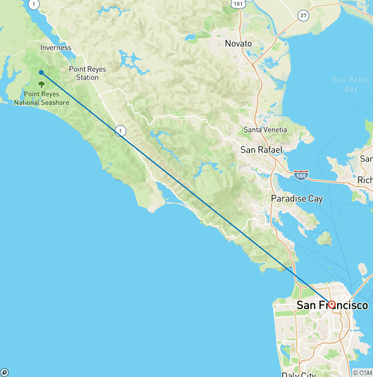 Map of 5 day California Coastlines and Vineyards, Waves and Wine small group tour