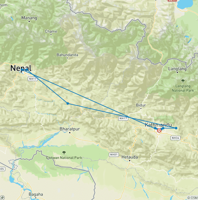 Map of Luxury Nepal Highlights