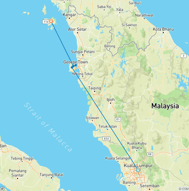 Map of 14-Day Malaysia Escape: Discover the Best of Kuala Lumpur, Penang, and Langkawi