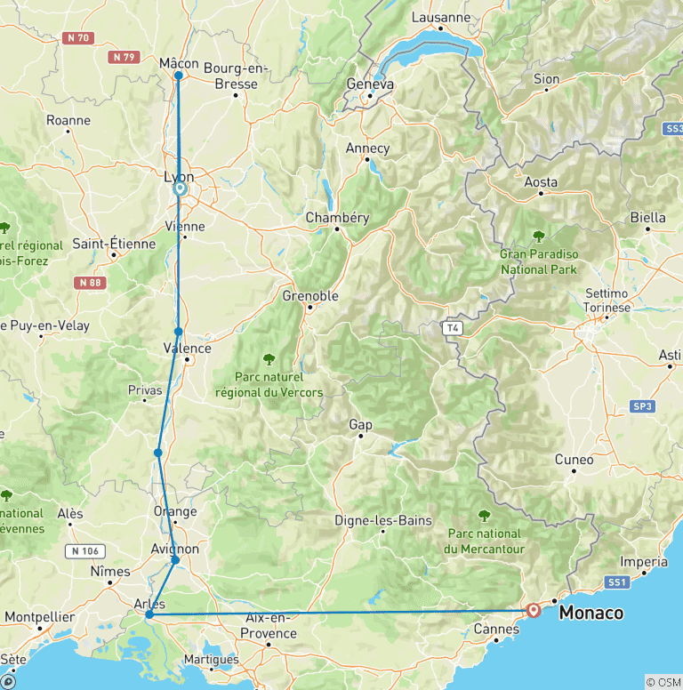 Map of Sensations of Lyon & Provence with Nice 2026
