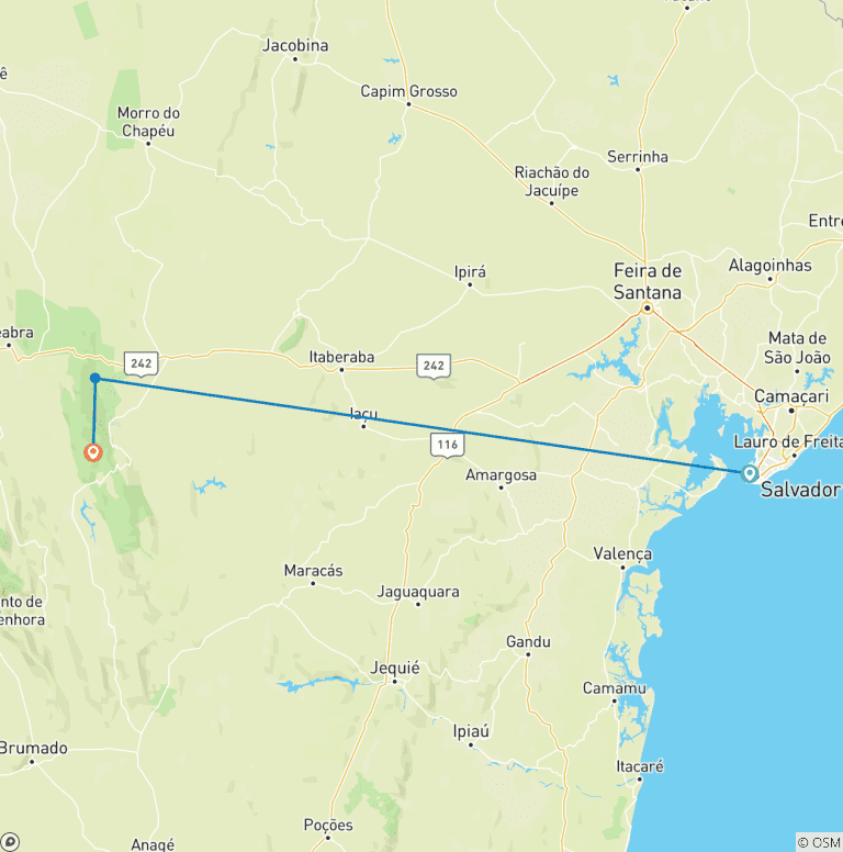 Map of Salvador and Chapada Diamantina Trekking - Vale do Pati (10 days)