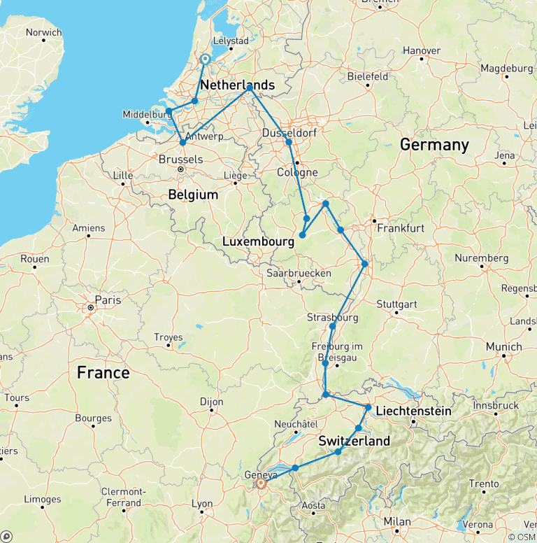Map of Romantic Rhine & Moselle with Switzerland Loyalty Departure 2026 - 22 Days