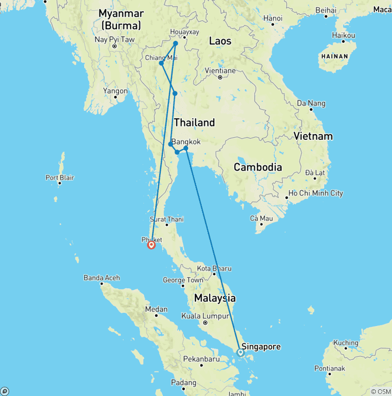 Map of Enchanting Thailand with Singapore & Phuket