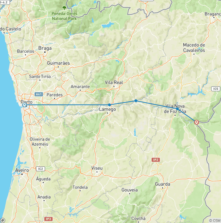 Map of DUERO VALLEY WITH MADRID I  Porto – Vega de Terrón-Madrid (6 days). MS Douro Cruiser