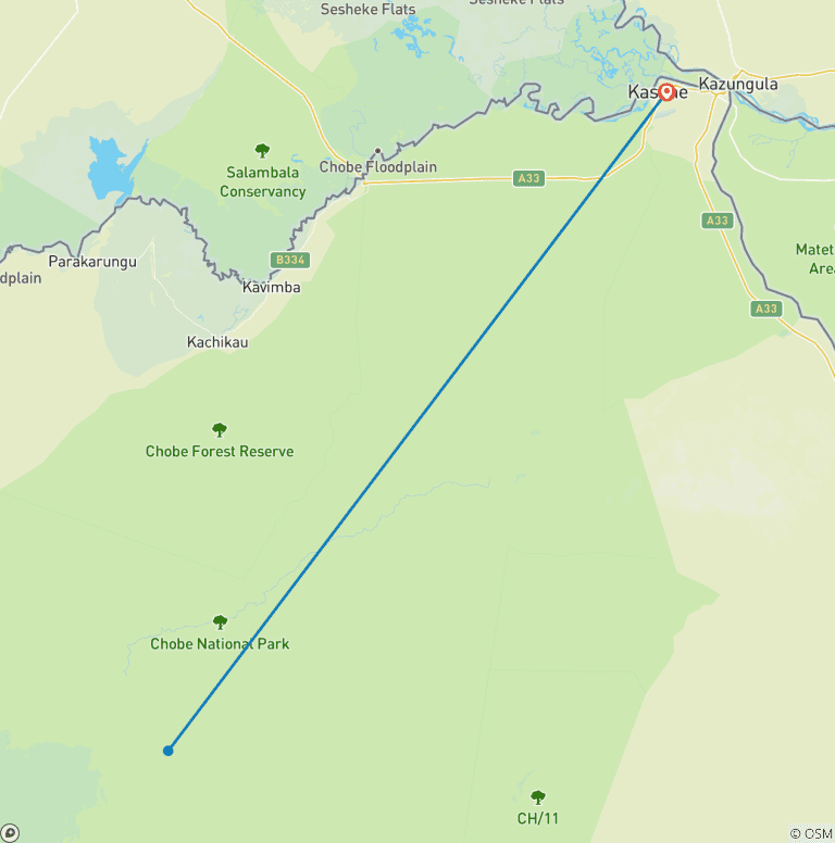 Map of 3-Day Chobe Midrange Safari with Boat and Game Drives