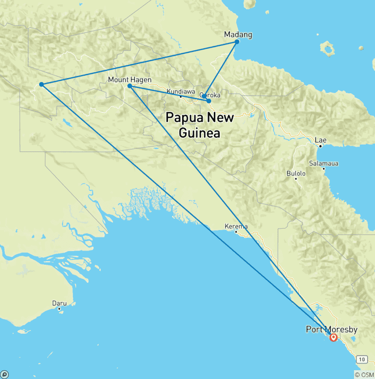 Map of Papua New Guinea Cultural & Adventure Discovery 10-Day