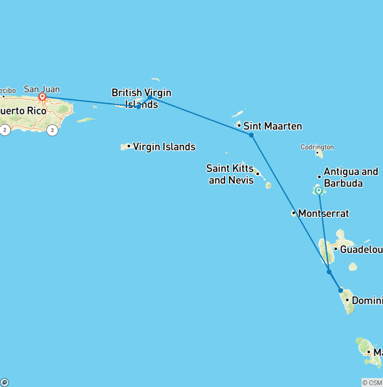 Map of Colours of the Caribbean: Antigua to San Juan