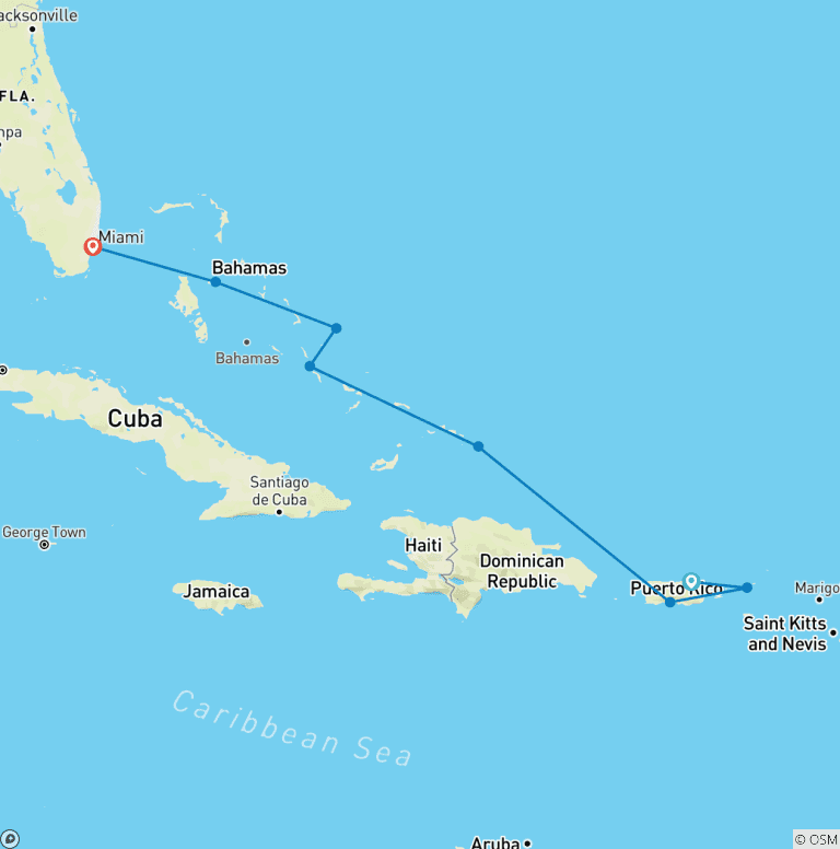 Map of Paradise beaches from the U.S. Virgin Islands to The Bahamas