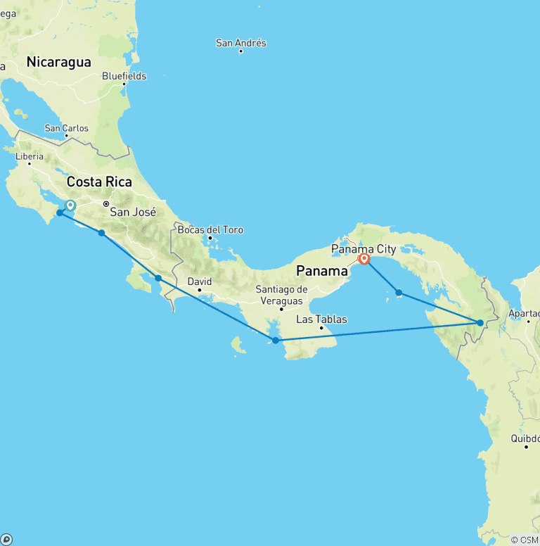 Map of Coastal Adventures: Costa Rica & Panama