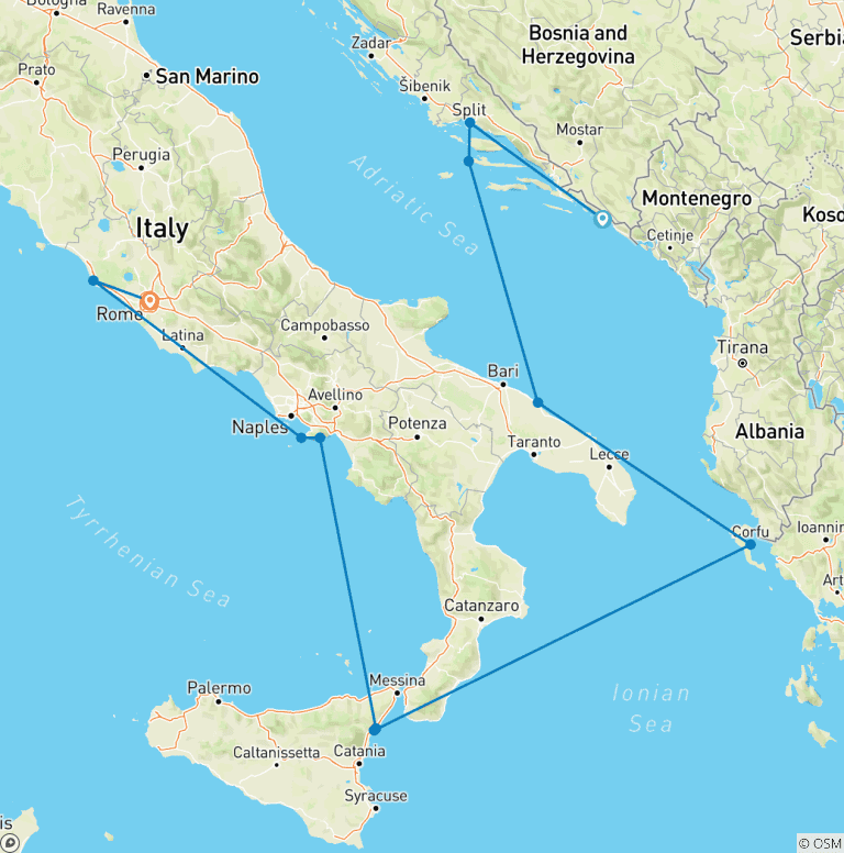 Map of From Croatia to the Amalfi Coast via Sicily