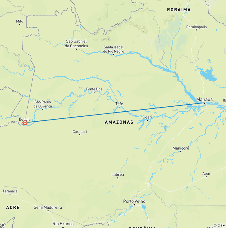 Map of Cruise in the Heart of the Original Amazon - An exploration deep into the jungle, between Brazil and Colombia (port-to-port cruise)