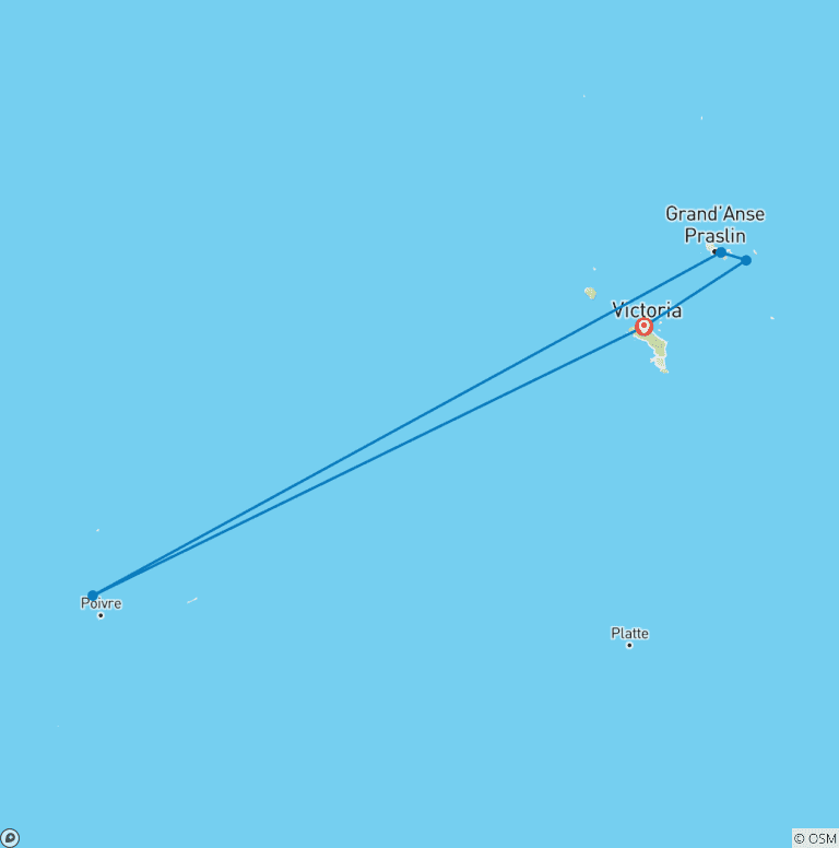 Map of Safari, The Seychelles and Indian Ocean 2028 - 20 Days