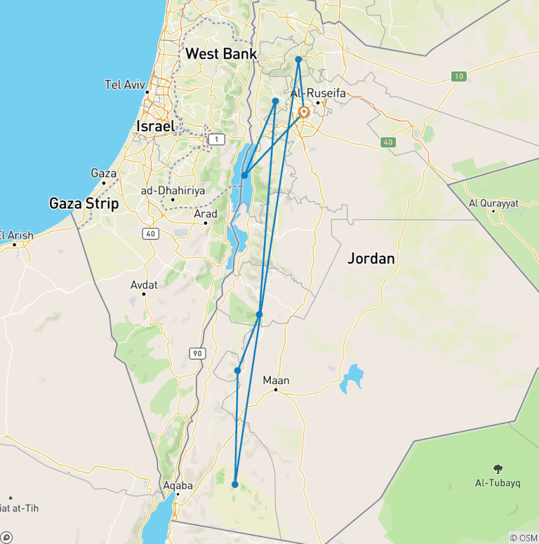Map of Premium Walking and Hiking Jordan (Petra, Wadi Rum & the Dead Sea)