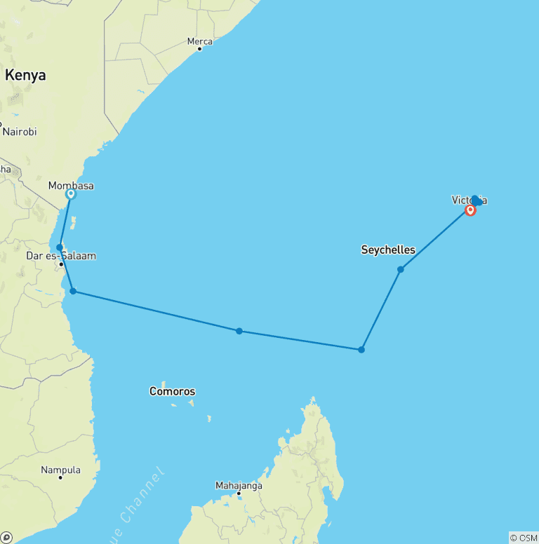 Map of Discover Seychelles, Tanzania and Kenya 2028