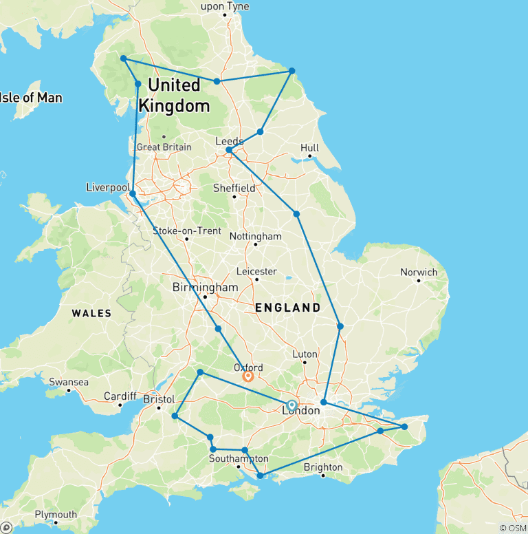 Map of English Odyssey - 14 Days/13 Nights (21 destinations)