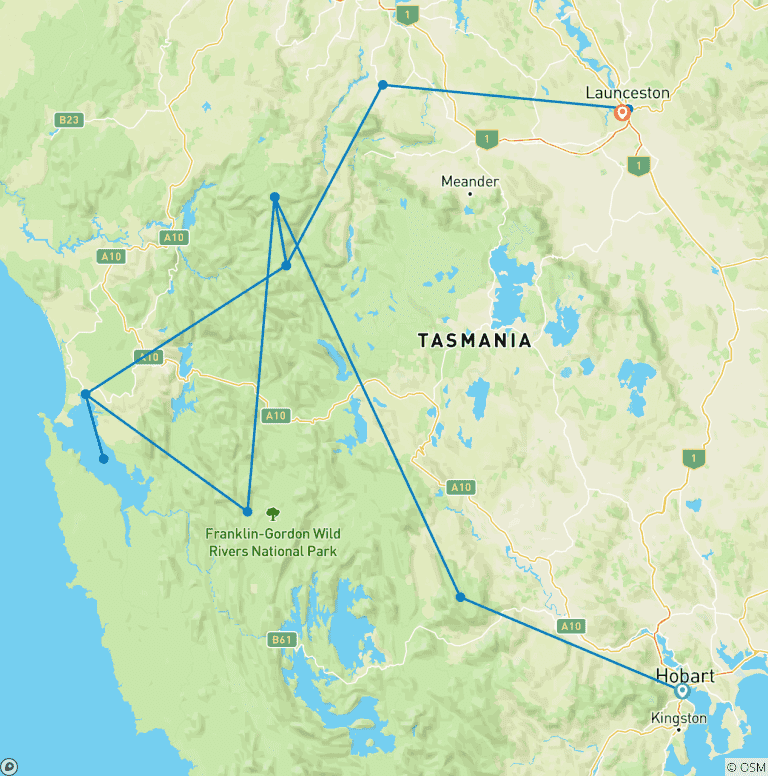 Map of Tasmania's Wild Wonders (Small Groups)